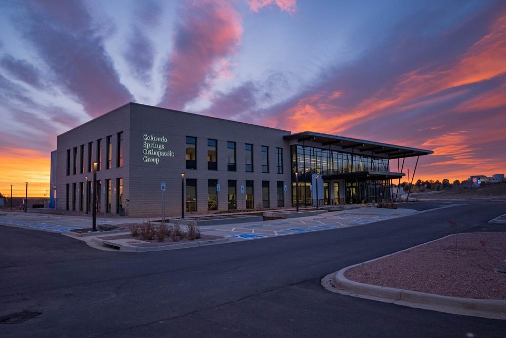 Colorado Springs Orthopaedic Group building at sunset